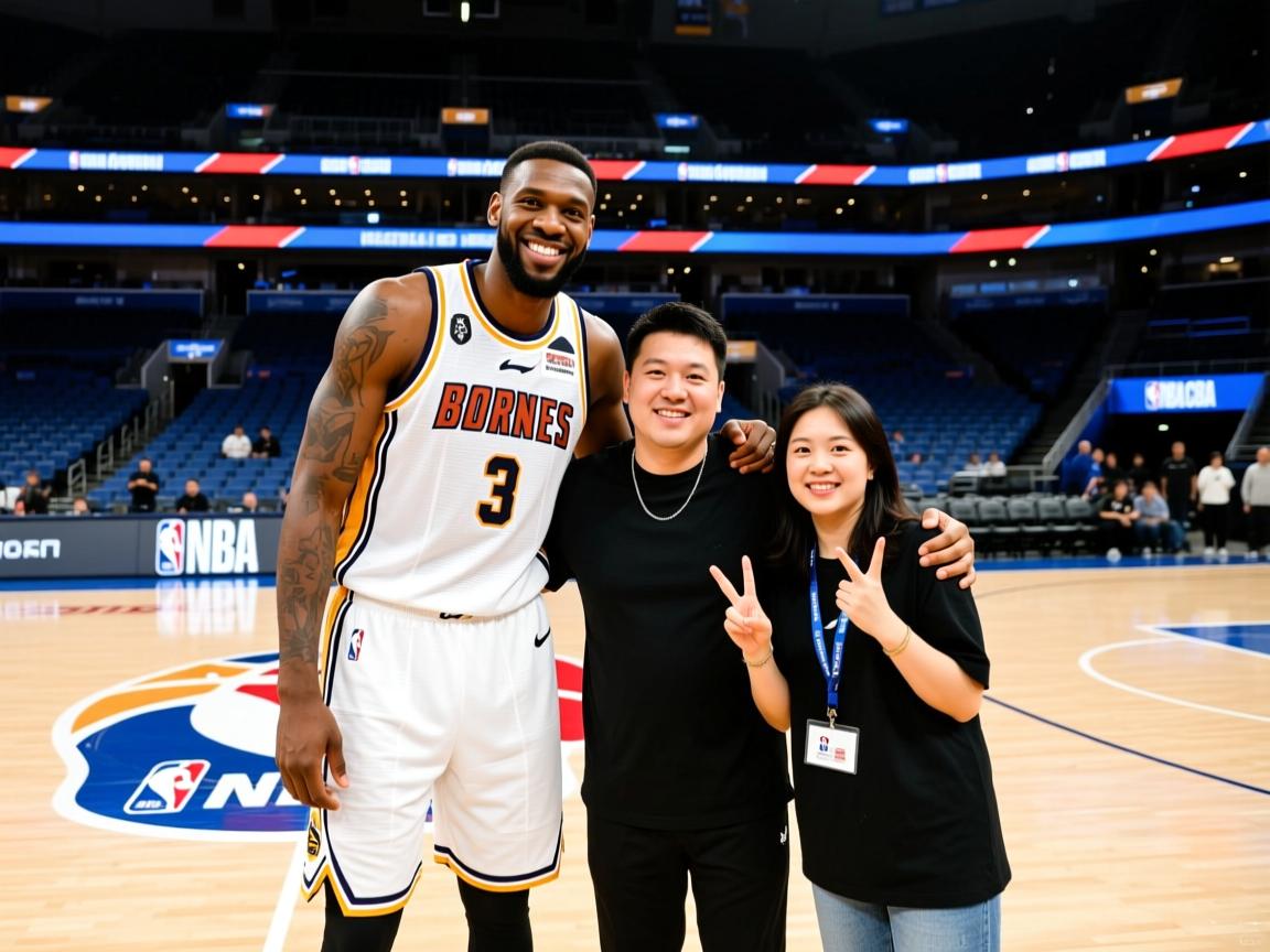 著名篮球明星与球迷合影留念